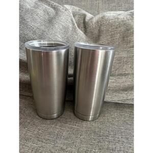 Lot of 2 Yeti Rambler Silver Stainless Steel Tumbler Travel Mug Lid 20 oz